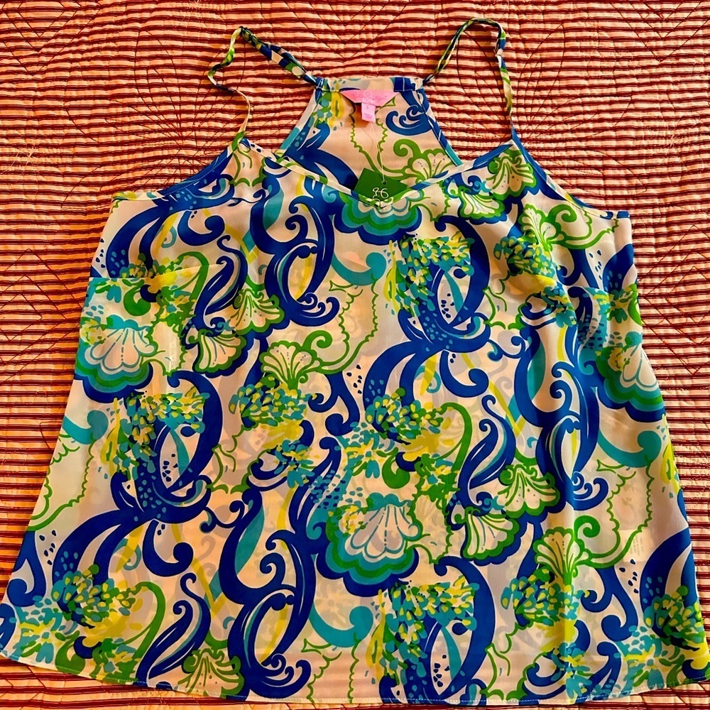Lilly Pulitzer Mermaidcore Blue and Green Patterned Cami Sz L New with Tags